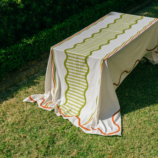 Olive and Ochre Stripe Tablecloth