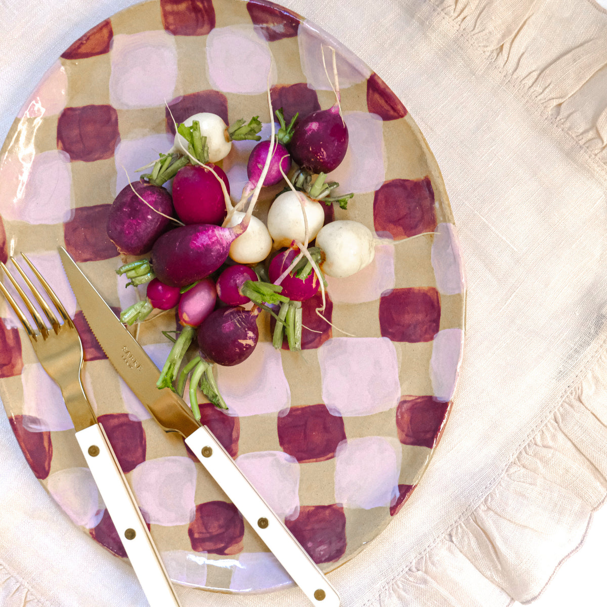 Blush Check Oval Platter
