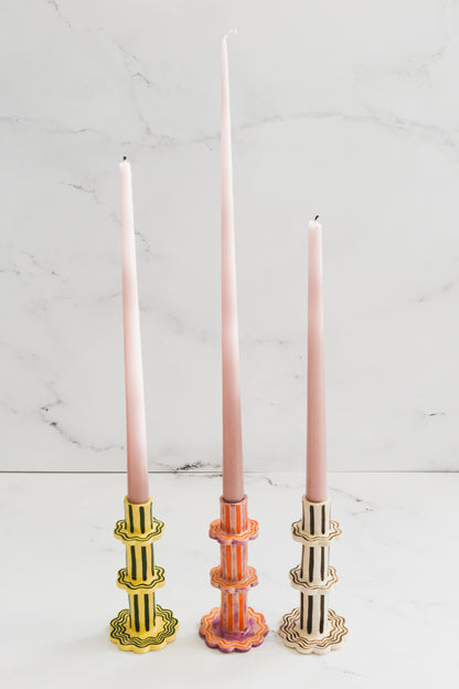 Sunset and Spritz Scalloped Stripe Candlestick Holder | Set of 2