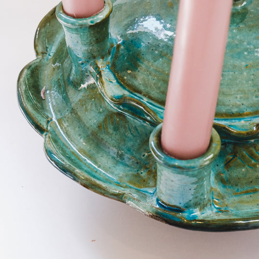 Teal Sculptural Candelabra