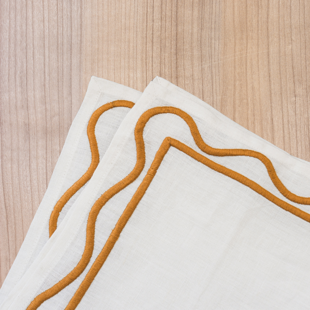 Ochre Scallop Linen Napkin | Set of 4