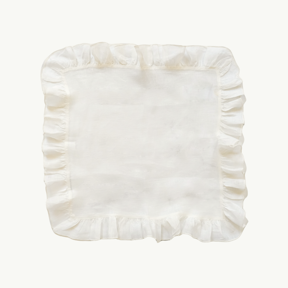 White Ruffle Linen Napkin | Set of 4