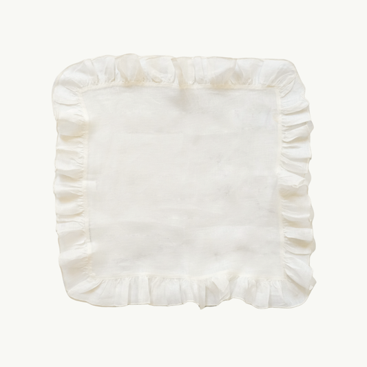 White Ruffle Linen Napkin | Set of 4