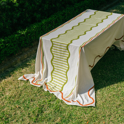 Olive and Ochre Stripe Tablecloth