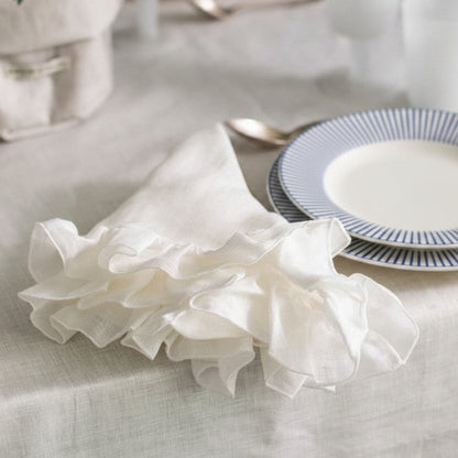 White Ruffle Linen Napkin | Set of 4
